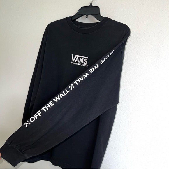 Vans Off the Wall Checkered Long Sleeve Black Crew Neck T-Shirt Size Medium - Picture 5 of 13